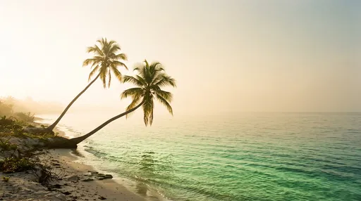 Two Leaning Palm Trees at Sunrise