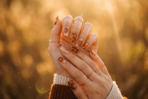 Autumn Floral and Tortoiseshell Nail Art
