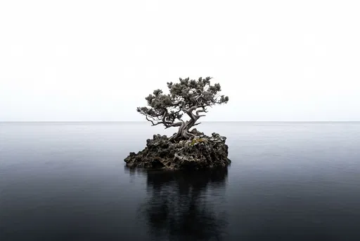 Solitary Bonsai Tree on Rock Islet