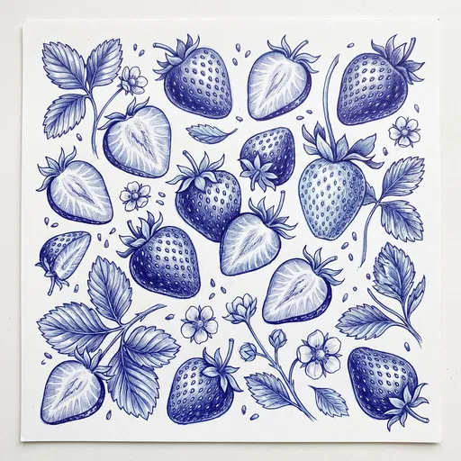 Blue Ballpoint Pen Strawberry Illustration