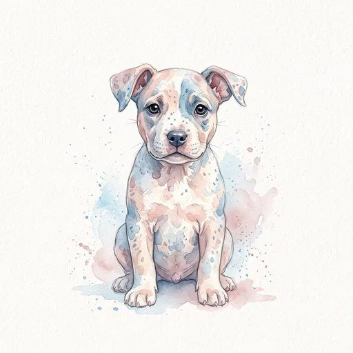 Pastel Watercolor Pitbull Mix Puppy Illustration