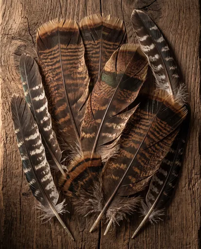 Wild Turkey Feathers on Rustic Wood