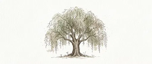 Watercolor and Ink Willow Tree Illustration