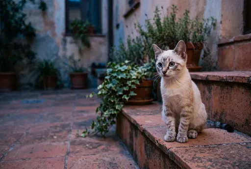 Lynx Point Kitten on Terracotta Steps