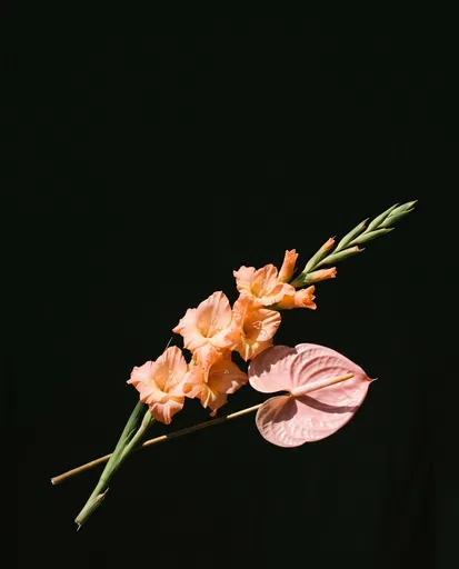 Floating Peach Gladiolus and Pink Anthurium