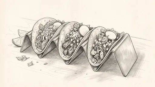 Pencil Sketch of Three Tacos in Holder