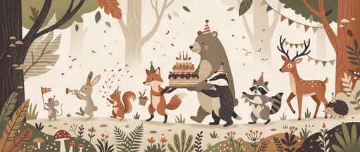 Woodland Animals Birthday Parade Illustration