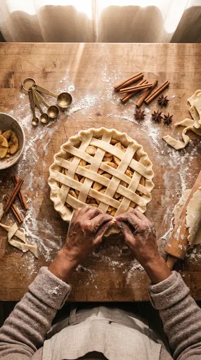 Hands Preparing Lattice Apple Pie on Table