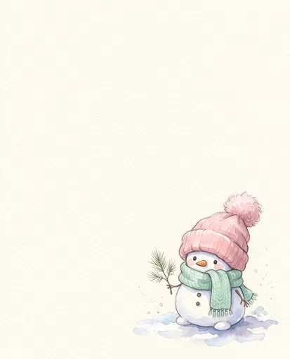 Cute Watercolor Snowman With Copy Space