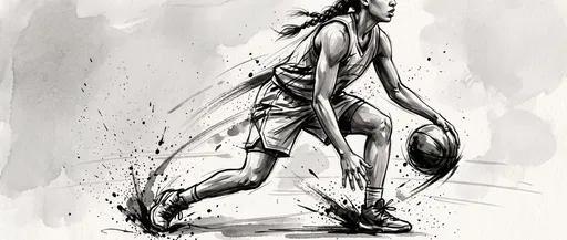 Monochrome Ink Illustration of Basketball Player