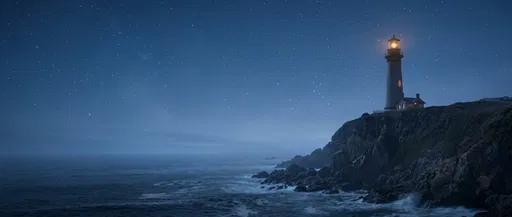Glowing Lighthouse on Cliff Under Starry Sky