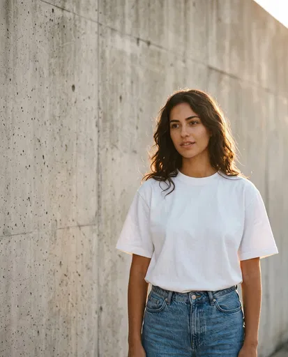 Woman in Blank White T-Shirt Outdoors