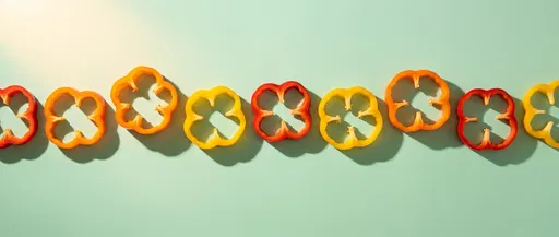 Colorful Bell Pepper Rings on Mint Background