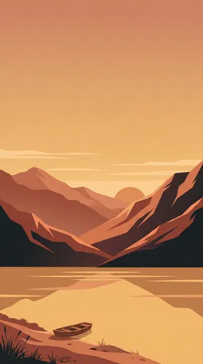 Minimalist Sunset Mountain Lake Illustration