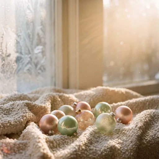 Pastel Christmas Baubles in Warm Sunlight