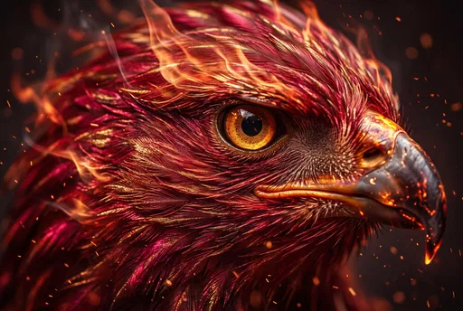 Close-Up Profile of Fiery Mythical Phoenix