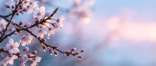 Dewy Cherry Blossoms at Dawn