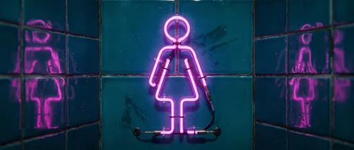Magenta Neon Female Restroom Sign