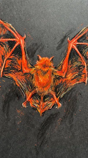 Orange and Black Oil Pastel Bat Drawing