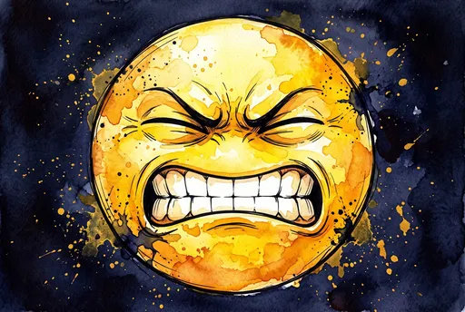 Watercolor Grimacing Yellow Emoticon Illustration