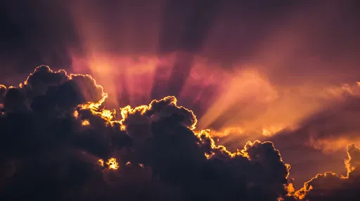 Dramatic Sunset Crepuscular Rays Behind Clouds