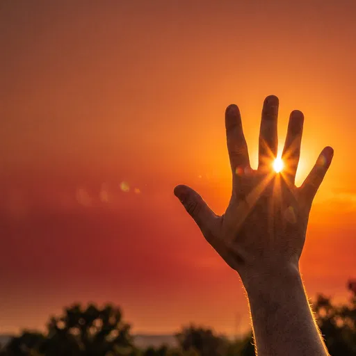 Open Hand Silhouette Against Sunset Sky