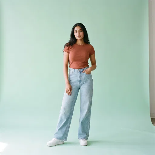 Young Woman in Casual Denim Studio Portrait