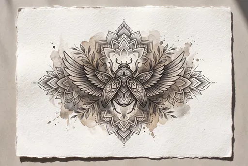 Winged Scarab Mandala Watercolor Tattoo Design