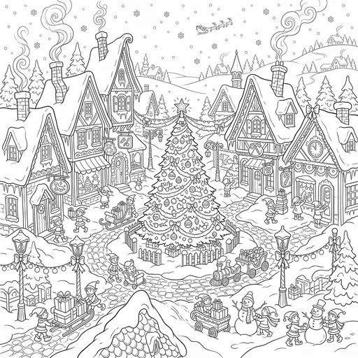 North Pole Elf Village Coloring Page