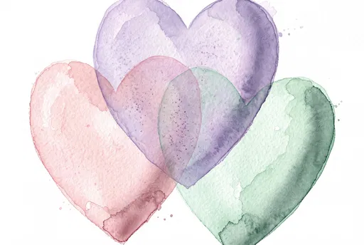Overlapping Pastel Watercolor Hearts Illustration