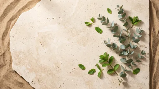 Eucalyptus and Mint on Travertine Slab