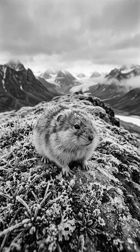 Lemming on Frosty Arctic Mountain Ridge