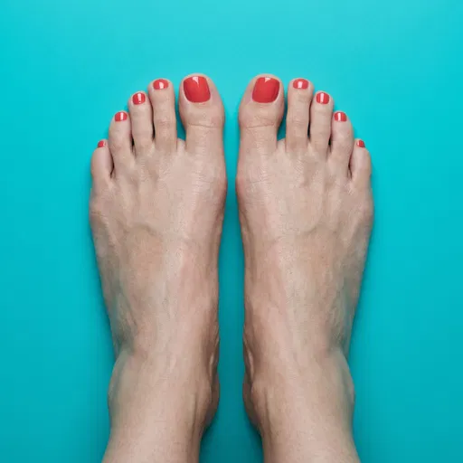 Pedicured Feet on Teal Background