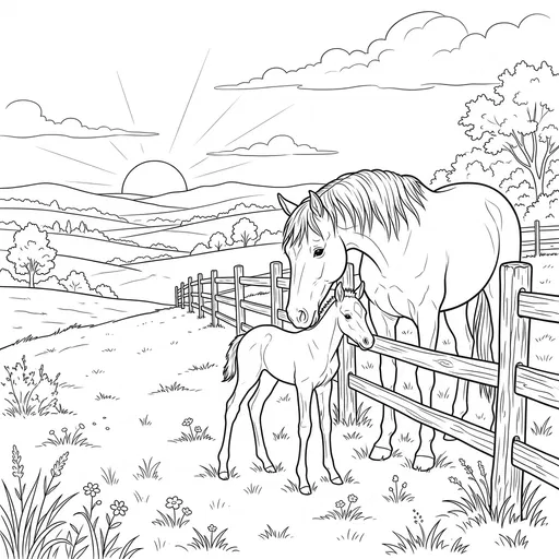 Mare and Foal Pasture Coloring Page