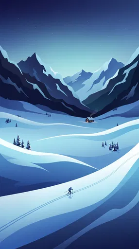Minimalist Illustration of Twilight Cross-Country Skier