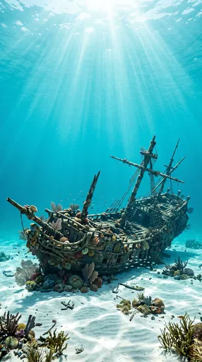Sunken Coral Galleon Shipwreck Underwater