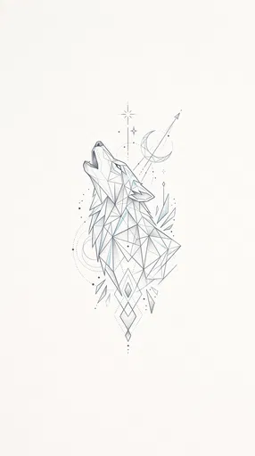 Geometric Howling Wolf Fine Line Illustration