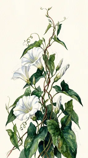Watercolor Hedge Bindweed Botanical Illustration