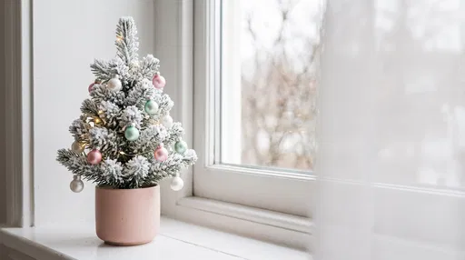 Small Flocked Christmas Tree on Windowsill