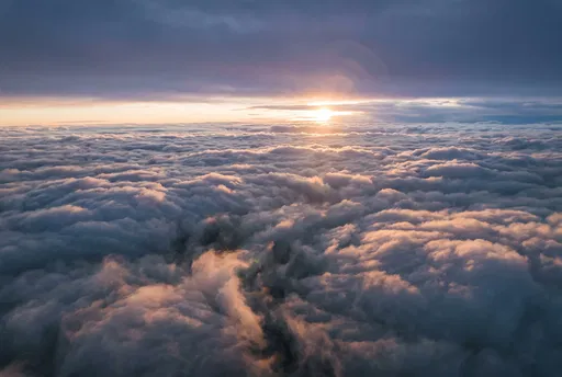 Aerial View Above Sunset Cloud Deck