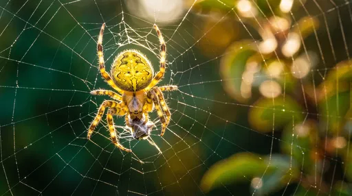 Backlit Yellow Orb Spider on Web