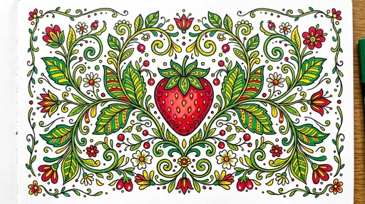 Folk Art Strawberry Marker Illustration