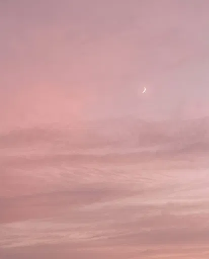Crescent Moon in Pink Dusk Sky