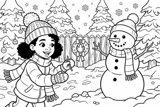 Girl Building Snowman Coloring Page