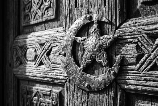 Monochrome Metal Crescent and Star on Door