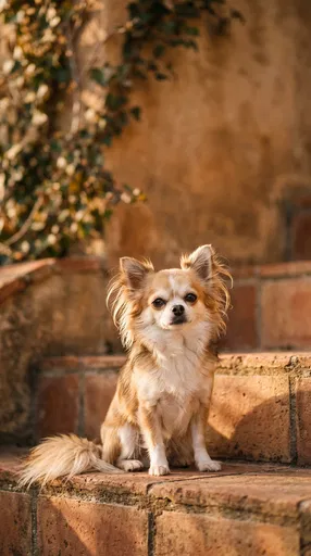 Long-Haired Chihuahua on Terracotta Steps