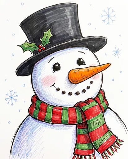 Hand-Drawn Festive Snowman Portrait Illustration