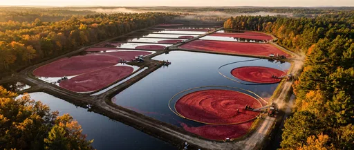 Aerial View of Autumn Cranberry Bog Harvest
