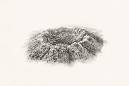 Charcoal Sketch of Volcanic Crater Rim