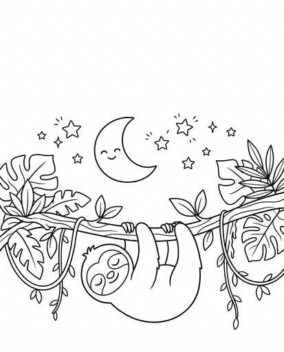 Sleepy Sloth Coloring Page Illustration